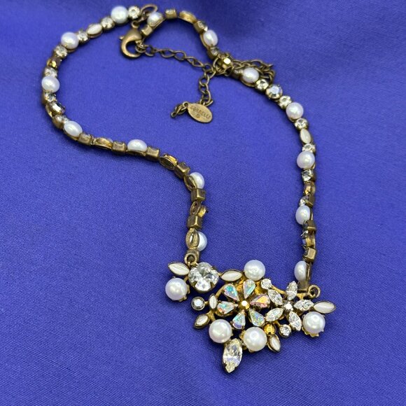Sorrelli Signed Antique Gold-Tone Crystal & Faux Pearl Necklace - Picture 2 of 16
